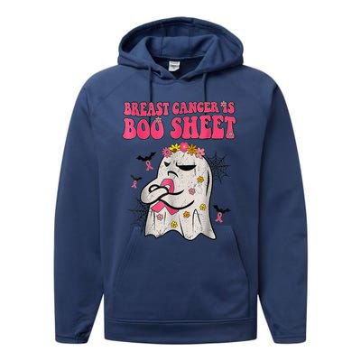 Groovy Pink Ribbon Mom Breast Cancer Is Boo Sheet Halloween Performance Fleece Hoodie