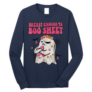 Groovy Pink Ribbon Mom Breast Cancer Is Boo Sheet Halloween Long Sleeve Shirt