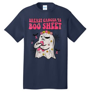 Groovy Pink Ribbon Mom Breast Cancer Is Boo Sheet Halloween Tall T-Shirt