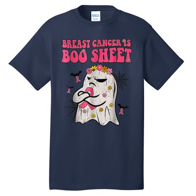 Groovy Pink Ribbon Mom Breast Cancer Is Boo Sheet Halloween Tall T-Shirt