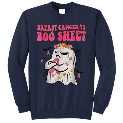 Groovy Pink Ribbon Mom Breast Cancer Is Boo Sheet Halloween Tall Sweatshirt