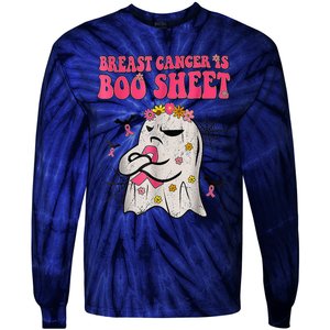 Groovy Pink Ribbon Mom Breast Cancer Is Boo Sheet Halloween Tie-Dye Long Sleeve Shirt