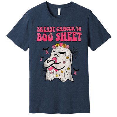 Groovy Pink Ribbon Mom Breast Cancer Is Boo Sheet Halloween Premium T-Shirt