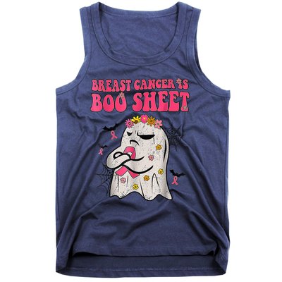 Groovy Pink Ribbon Mom Breast Cancer Is Boo Sheet Halloween Tank Top