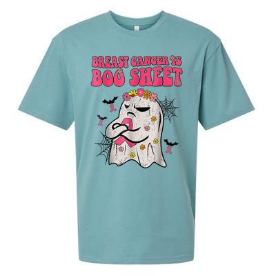 Groovy Pink Ribbon Mom Breast Cancer Is Boo Sheet Halloween Sueded Cloud Jersey T-Shirt