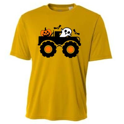 Ghost Pumpkin Riding Monster Truck Lazy Halloween Costume Gift Cooling Performance Crew T-Shirt