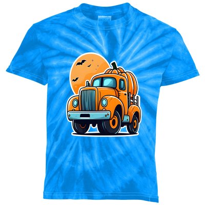 Ghost Pumpkin Riding Monster Truck Lazy Halloween Costu Gift Kids Tie-Dye T-Shirt