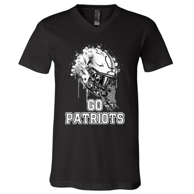 Go Patriots Rising Helmet Henry County High School V-Neck T-Shirt