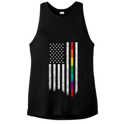 Thin Line Rainbow American Flag Ladies PosiCharge Tri-Blend Wicking Tank