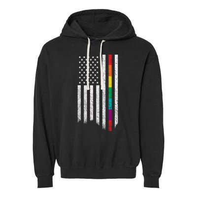 Thin Line Rainbow American Flag Garment-Dyed Fleece Hoodie