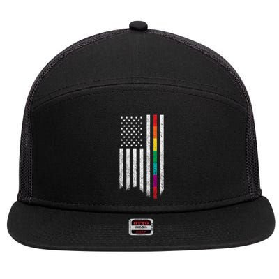 Thin Line Rainbow American Flag 7 Panel Mesh Trucker Snapback Hat