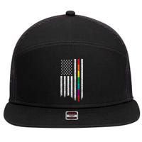 Thin Line Rainbow American Flag 7 Panel Mesh Trucker Snapback Hat