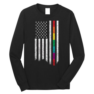 Thin Line Rainbow American Flag Long Sleeve Shirt