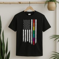 Thin Line Rainbow American Flag T-Shirt