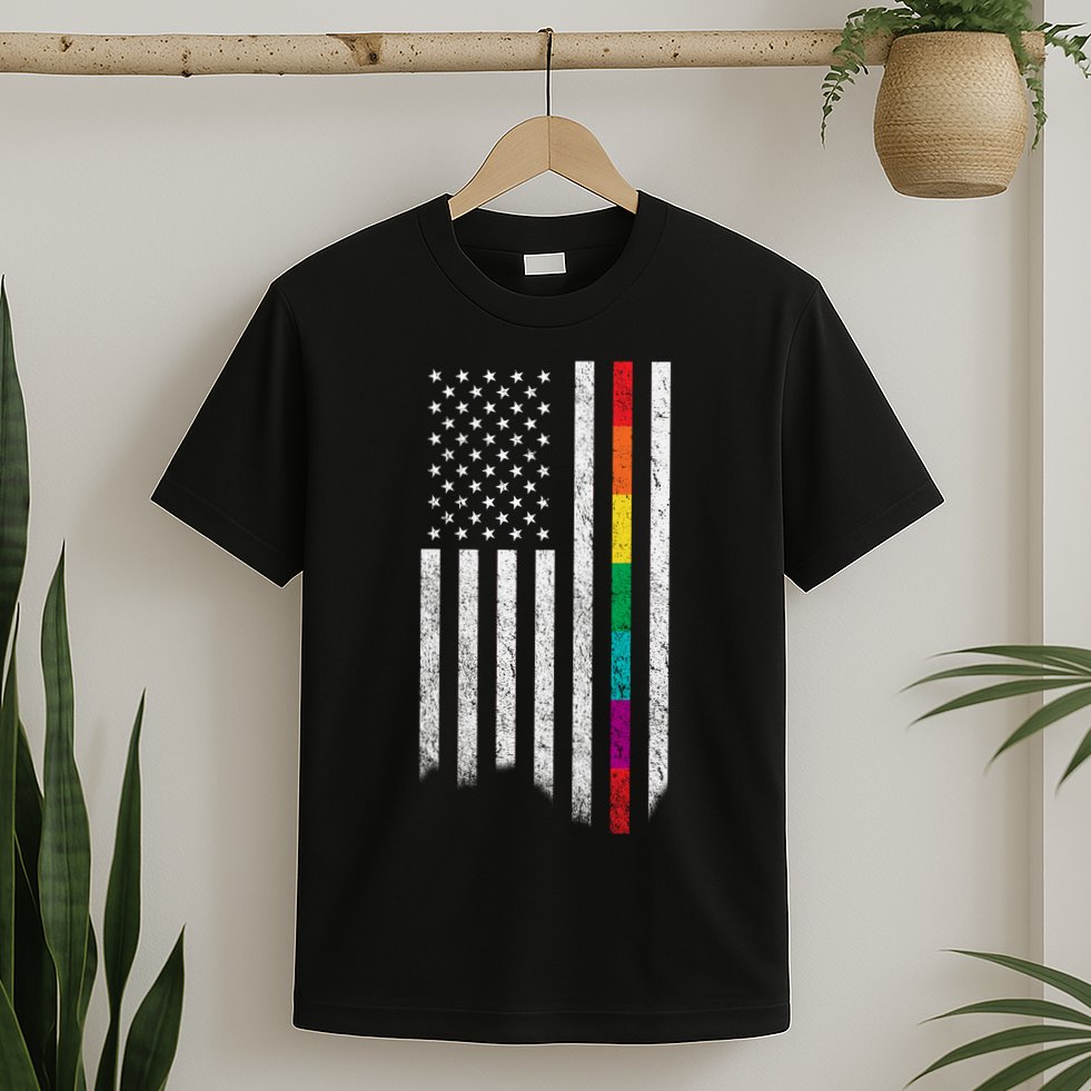 Thin Line Rainbow American Flag T-Shirt