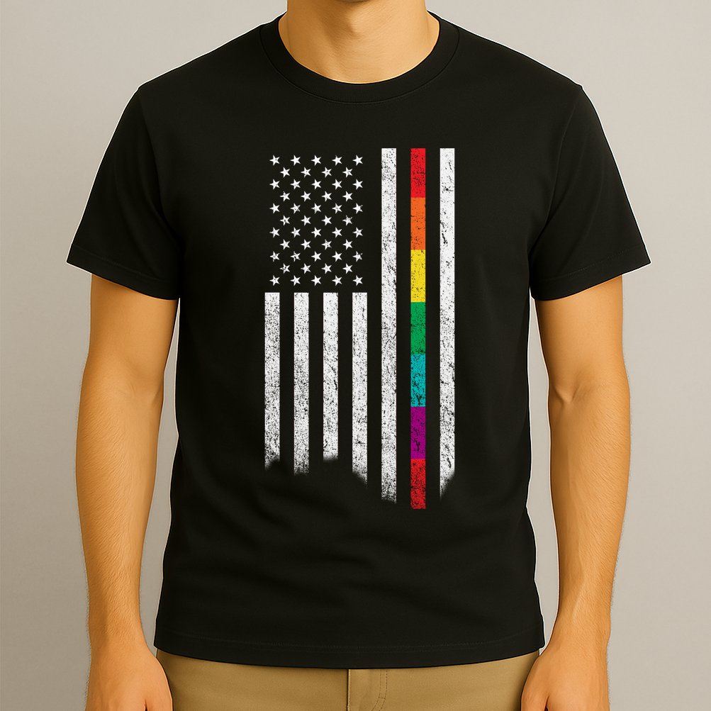 Thin Line Rainbow American Flag T-Shirt