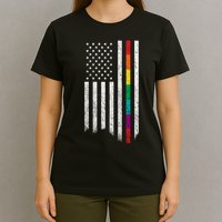 Thin Line Rainbow American Flag T-Shirt