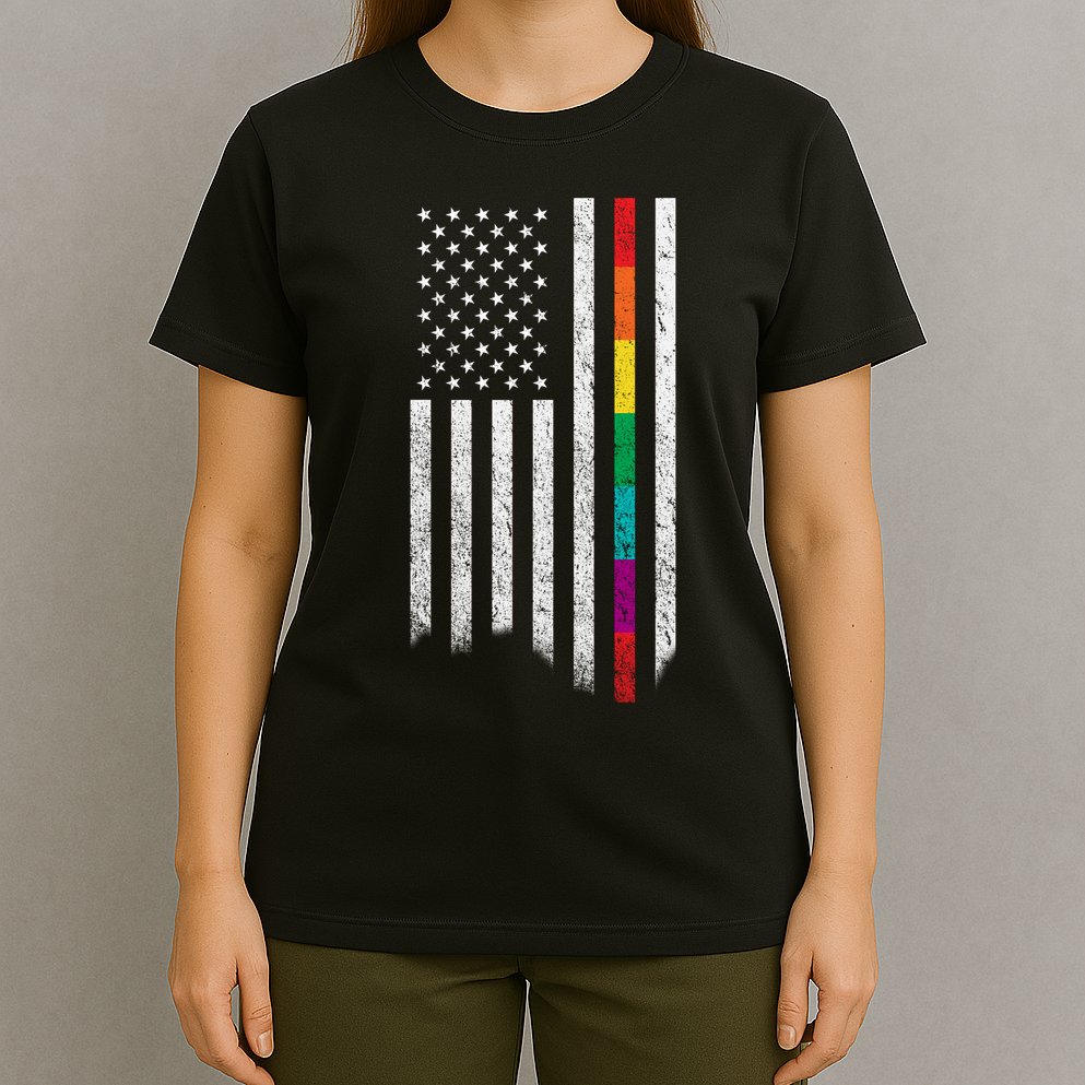 Thin Line Rainbow American Flag T-Shirt
