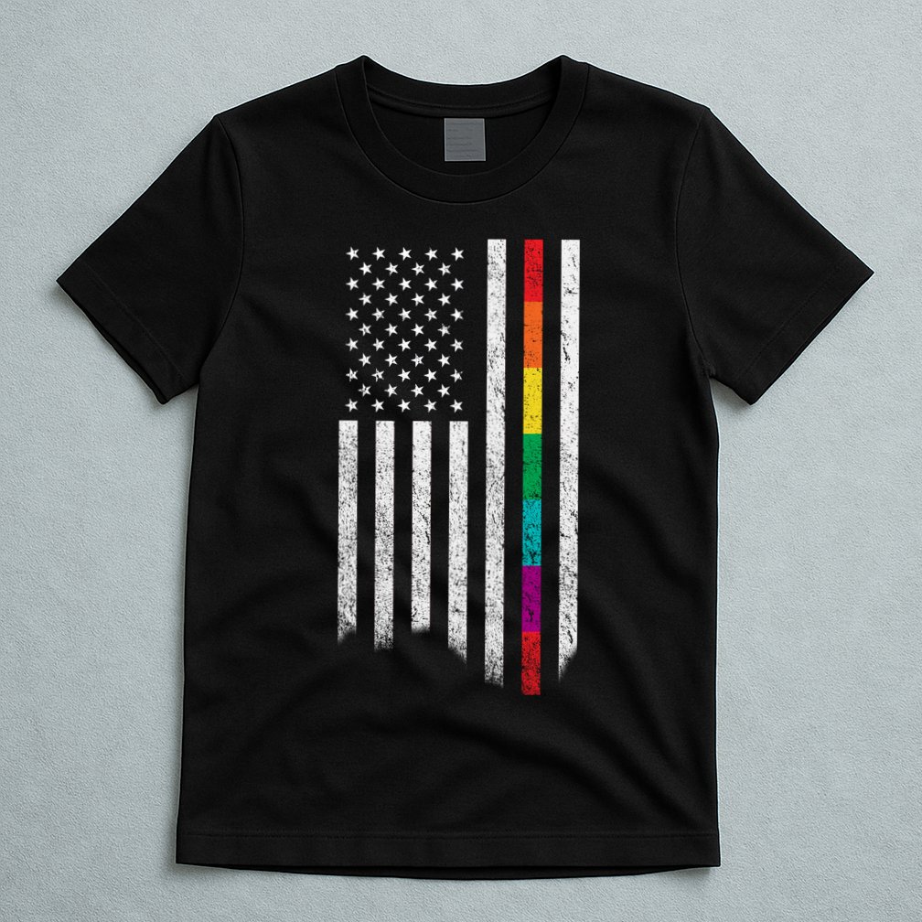 Thin Line Rainbow American Flag T-Shirt