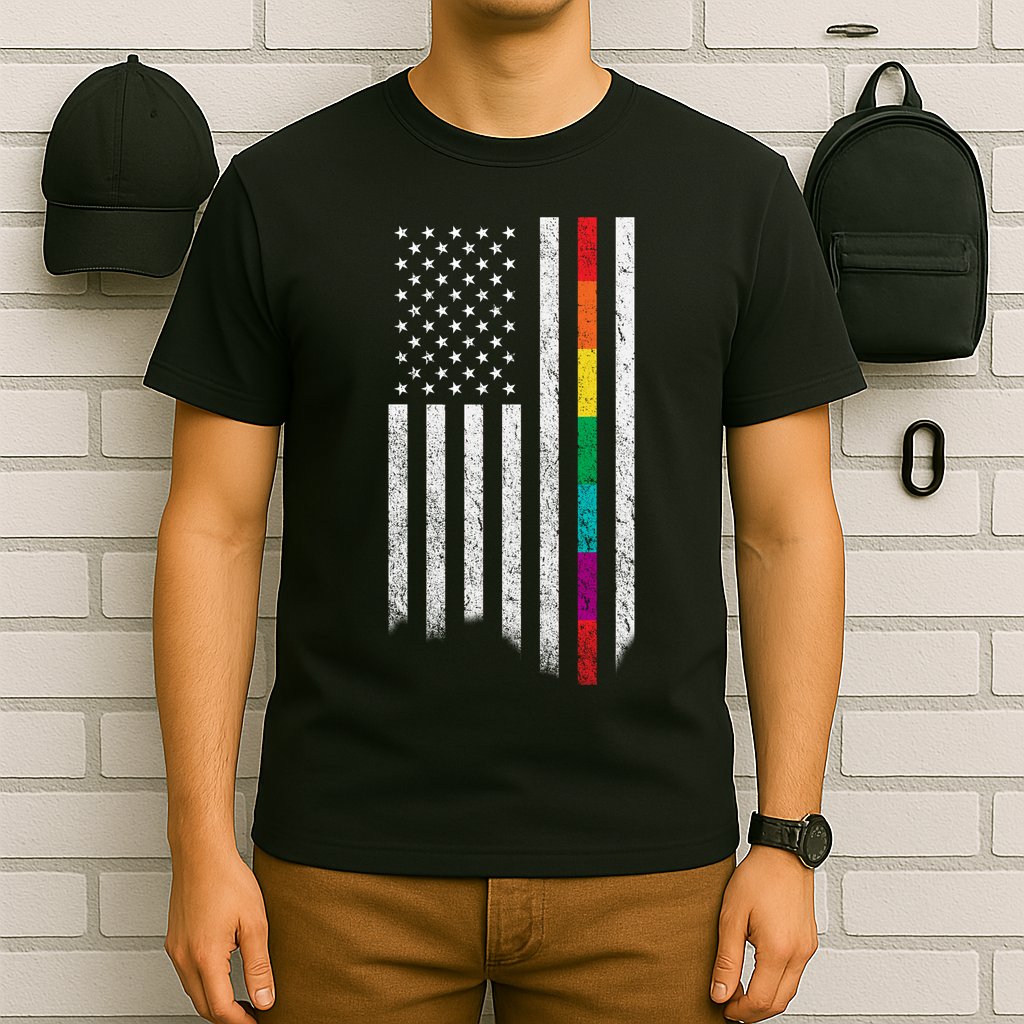 Thin Line Rainbow American Flag T-Shirt
