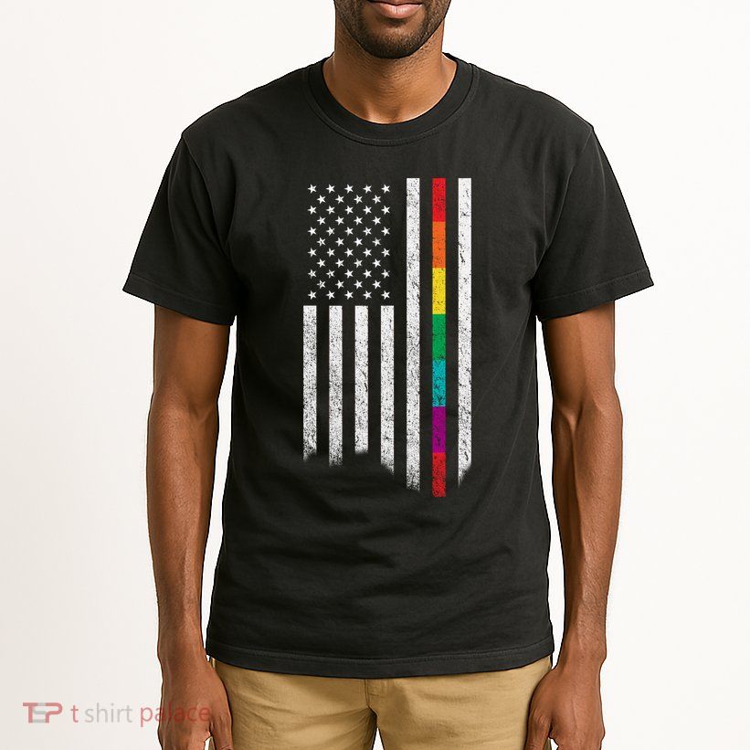 Thin Line Rainbow American Flag Tall T-Shirt
