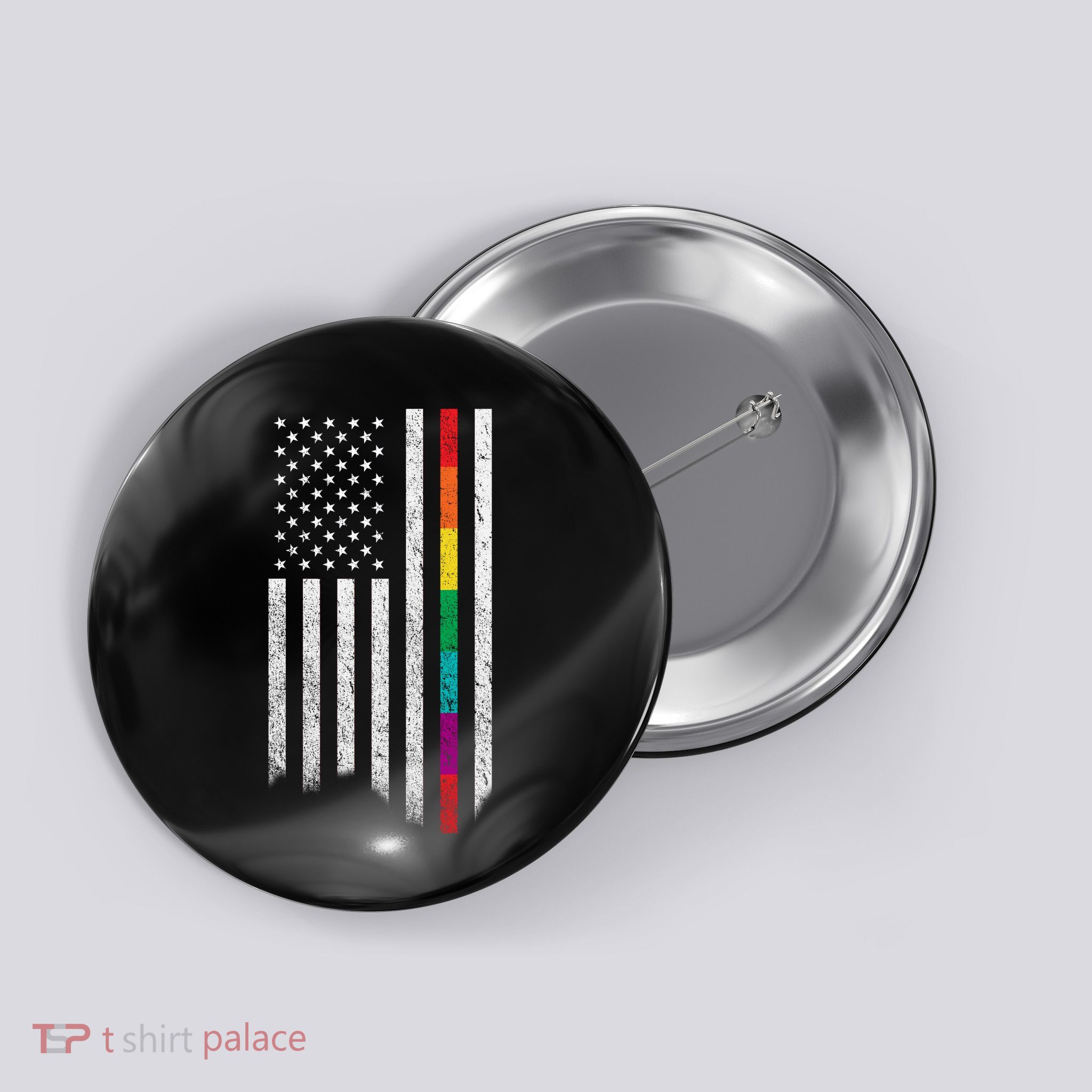Thin Line Rainbow American Flag Button