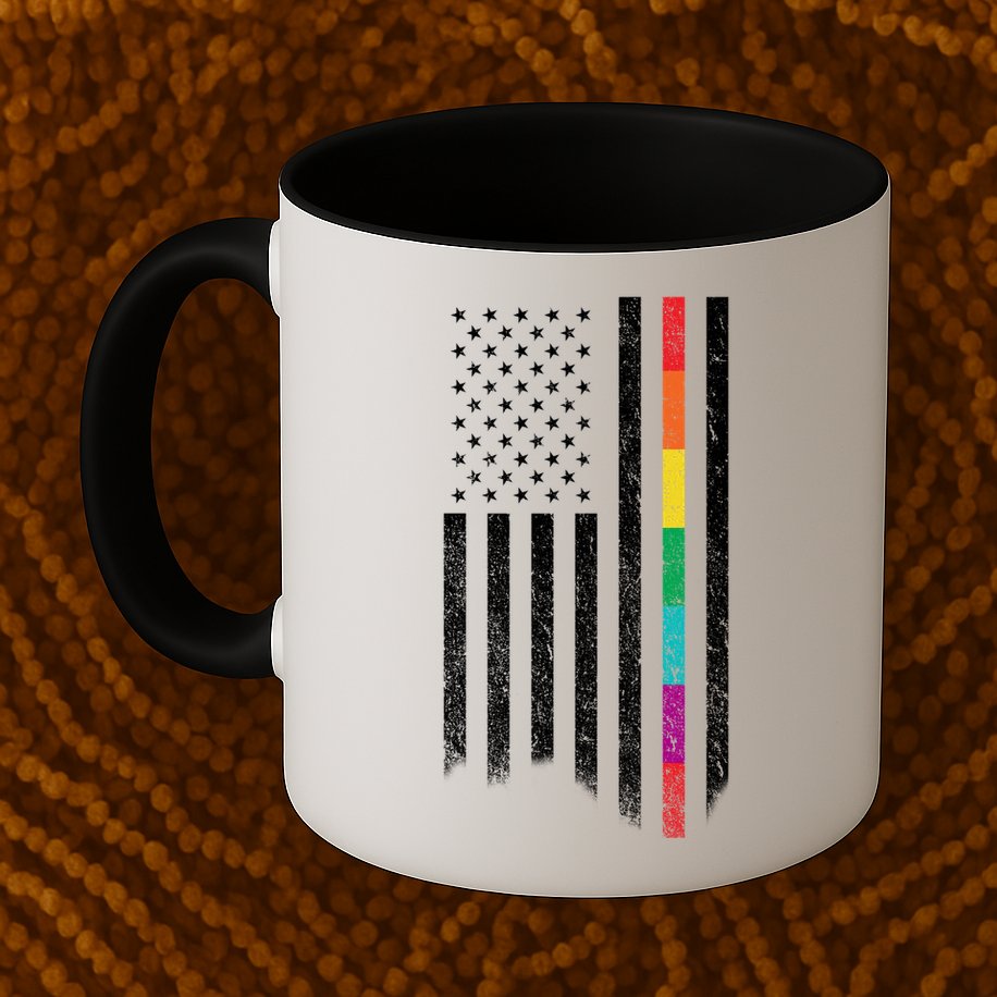 Thin Line Rainbow American Flag Mug