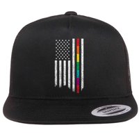 Thin Line Rainbow American Flag Flat Bill Trucker Hat