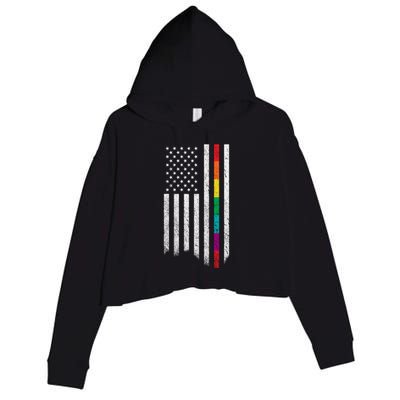 Thin Line Rainbow American Flag Crop Fleece Hoodie