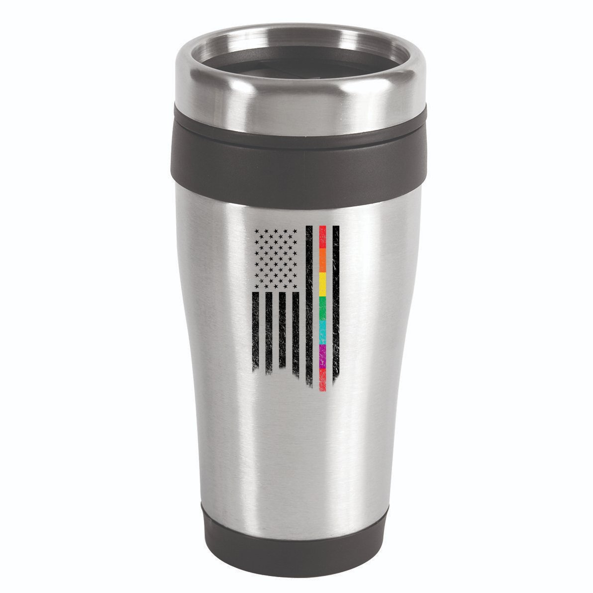 Thin Line Rainbow American Flag 16oz Travel Tumbler
