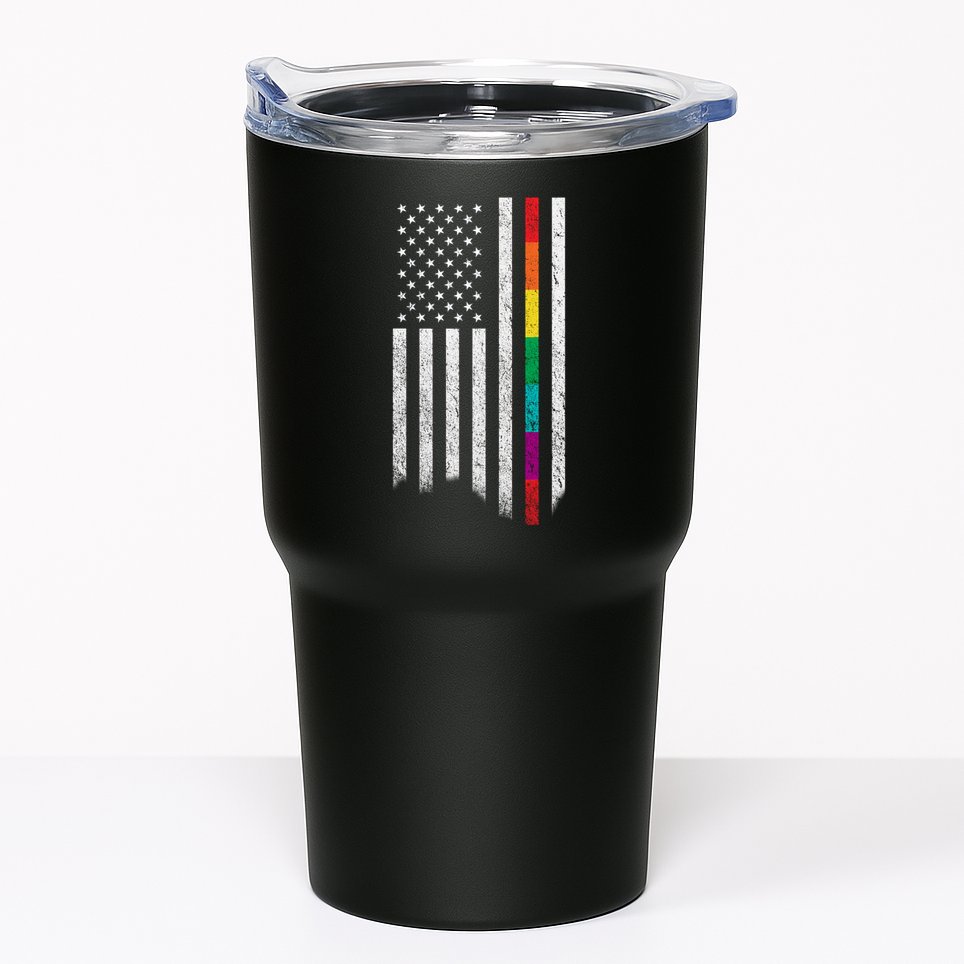 Thin Line Rainbow American Flag Tumbler