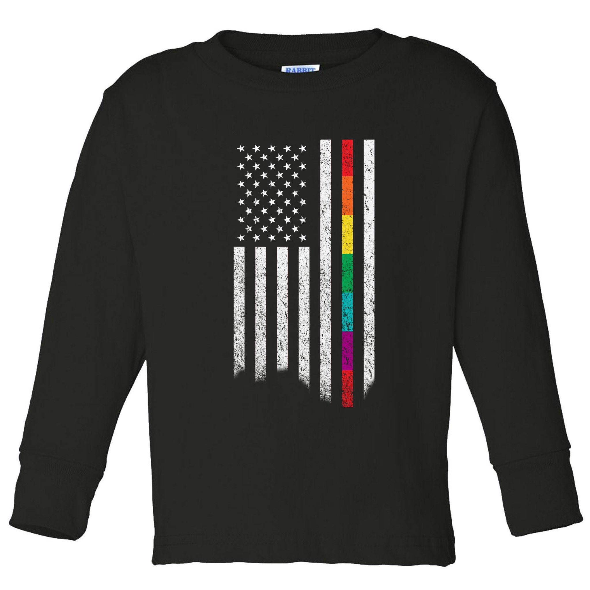 Thin Line Rainbow American Flag Toddler Long Sleeve Shirt