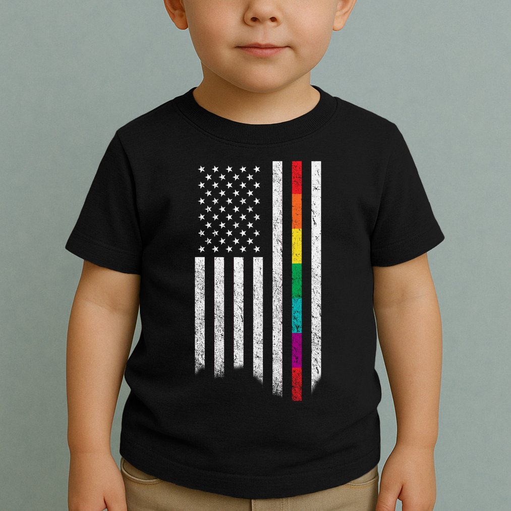 Thin Line Rainbow American Flag Toddler T-Shirt