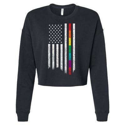 Thin Line Rainbow American Flag Cropped Pullover Crew