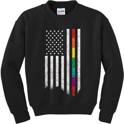 Thin Line Rainbow American Flag Kids Sweatshirt