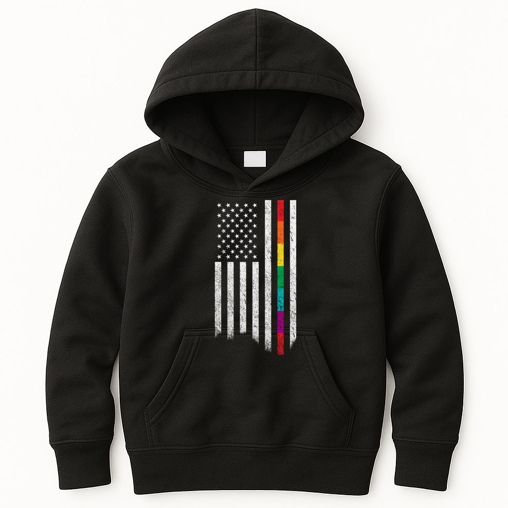 Thin Line Rainbow American Flag Kids Hoodie