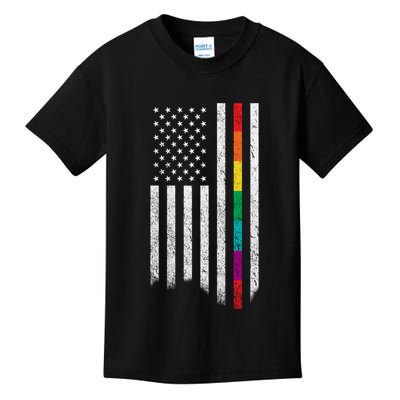 Thin Line Rainbow American Flag Kids T-Shirt