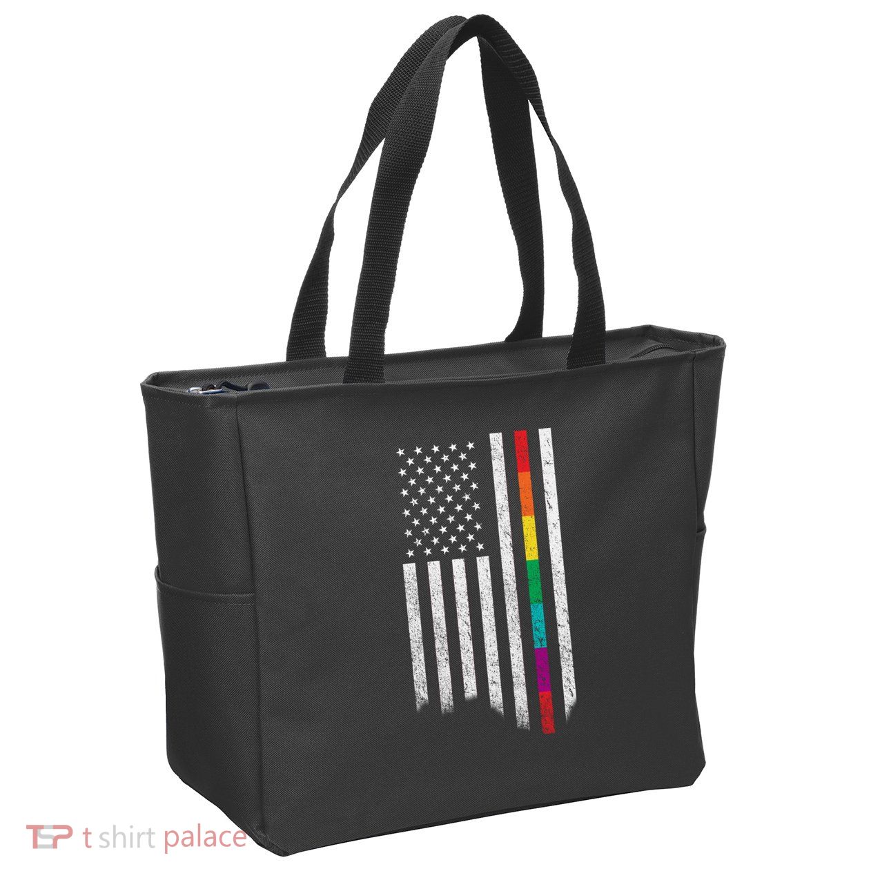 Thin Line Rainbow American Flag Zip Tote Bag