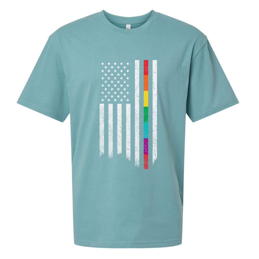 Thin Line Rainbow American Flag Sueded Cloud Jersey T-Shirt