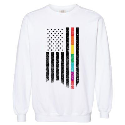 Thin Line Rainbow American Flag Garment-Dyed Sweatshirt