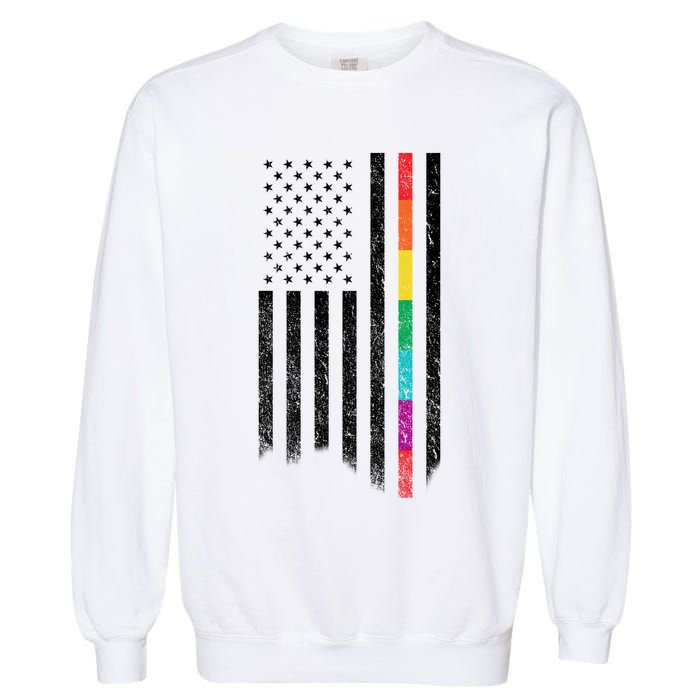 Thin Line Rainbow American Flag Garment-Dyed Sweatshirt