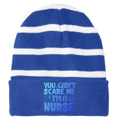 Ghost Pumpkin Spooky Halloween You Cant Scare Me Im A Nurse Gift Striped Beanie with Solid Band