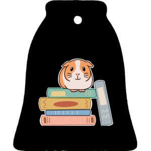 Guinea Pig Sitting On Top Of A Stack Of Books For Reading Ceramic Bell Ornament