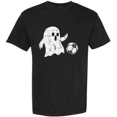 Ghost Playing Soccer Funny Football Halloween Costume Sports Garment-Dyed Heavyweight T-Shirt