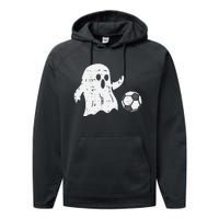 Ghost Playing Soccer Funny Football Halloween Costume Sports Performance Fleece Hoodie