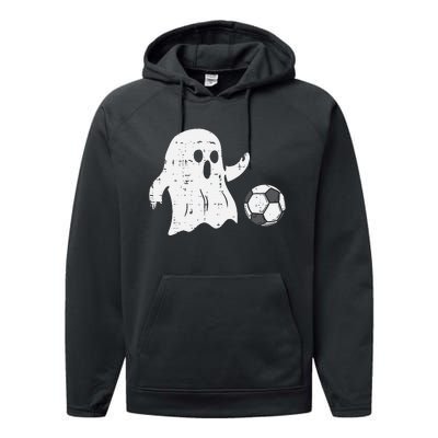 Ghost Playing Soccer Funny Football Halloween Costume Sports Performance Fleece Hoodie