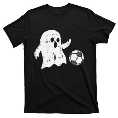 Ghost Playing Soccer Funny Football Halloween Costume Sports T-Shirt