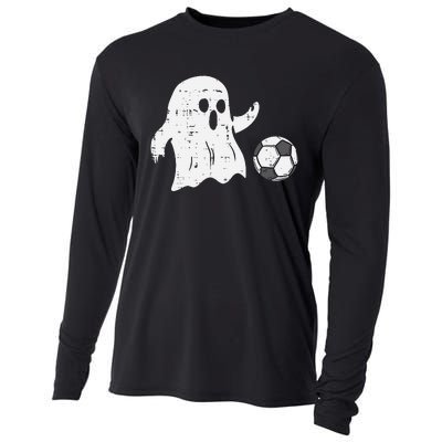 Ghost Playing Soccer Funny Football Halloween Costume Sports Cooling Performance Long Sleeve Crew