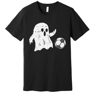 Ghost Playing Soccer Funny Football Halloween Costume Sports Premium T-Shirt