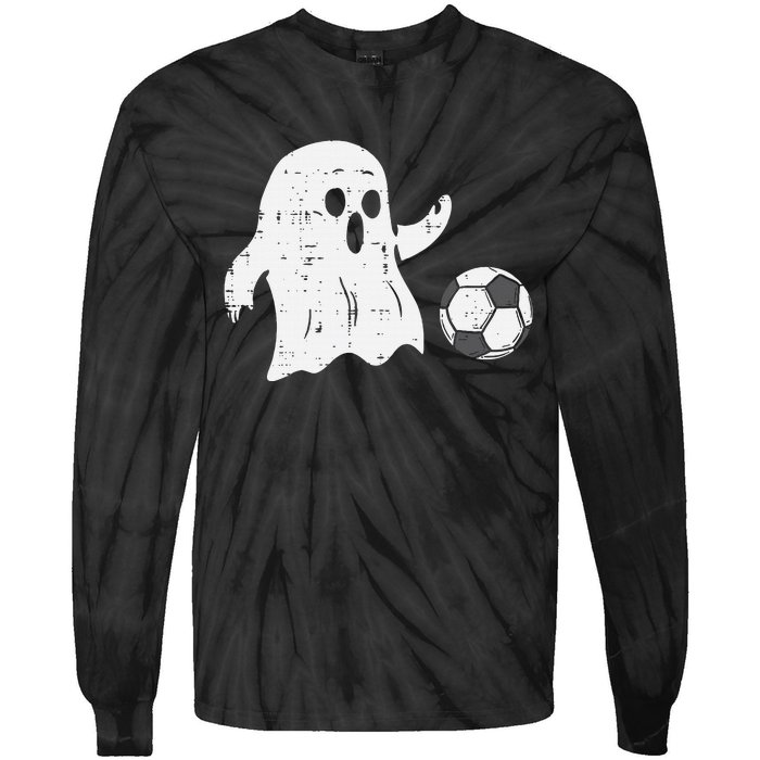 Ghost Playing Soccer Funny Football Halloween Costume Sports Tie-Dye Long Sleeve Shirt